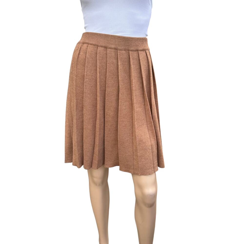 New Valerie Bertinelli Brown Merino Wool Knit Pleated Casual A-Line Skirt S